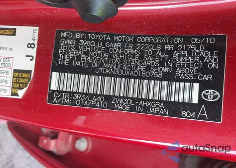 2010 Toyota Prius Iv z USA, uszkodzony, nr VIN JTDKN3DUXA0180758